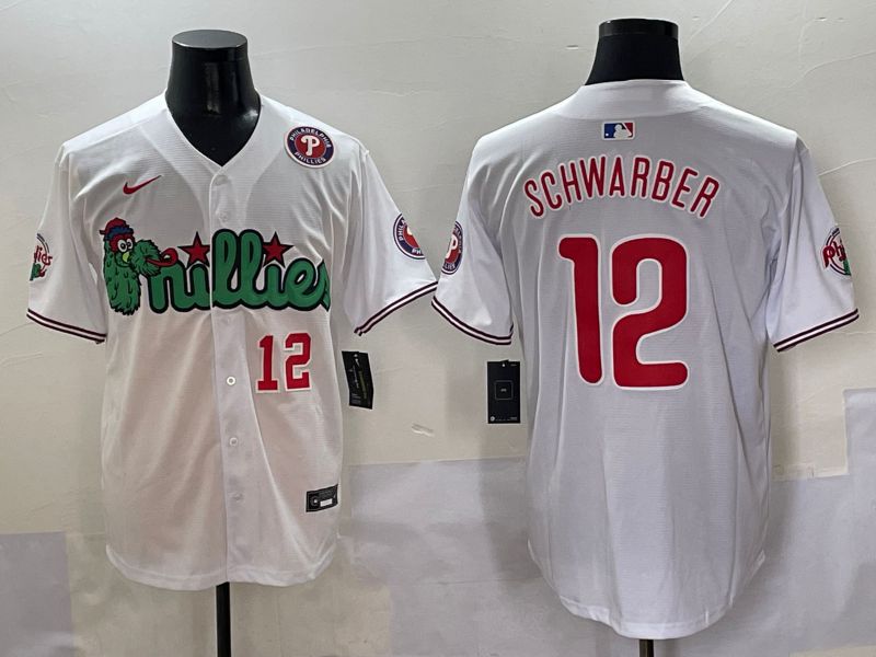 Men Philadelphia Phillies 12 Schwarber White three generations Joint Name Nike 2025 MLB Jersey style 6